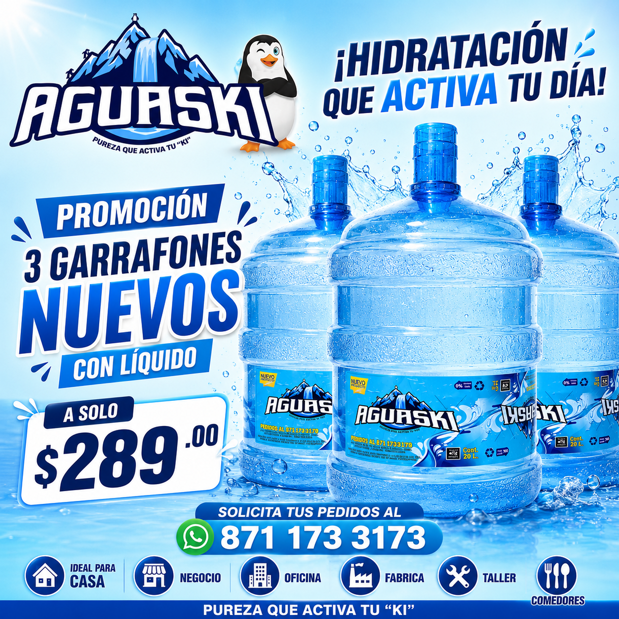Promoción 3 garrafones nuevos con líquido